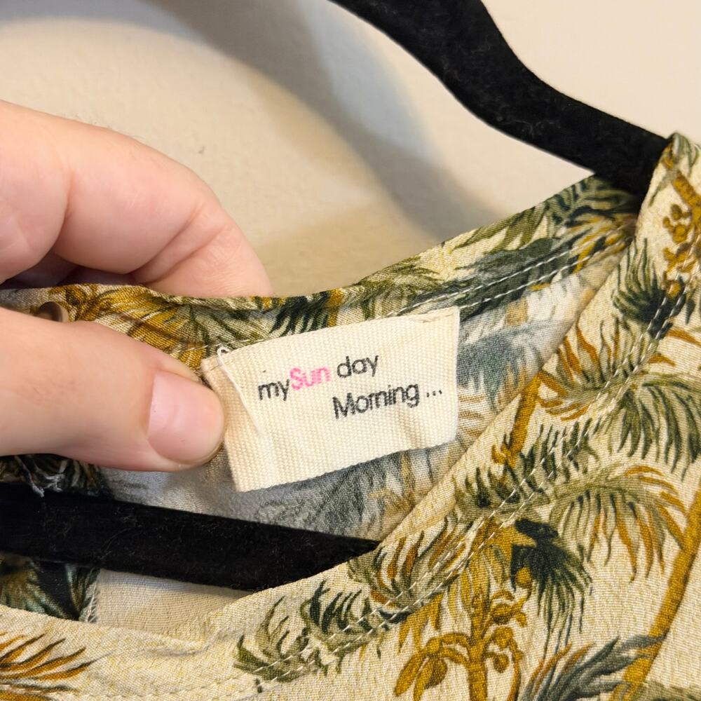 My Sunday Morning Romper M/L Green Beach Tropical Palm Tree Summer Vacation Boho - Picture 10 of 11